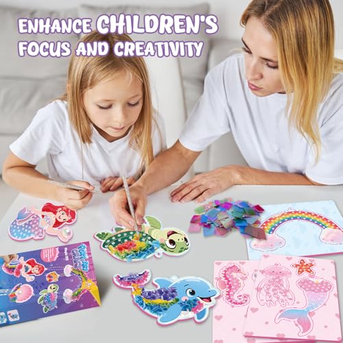 MZYTOZA Poke Art Kit for Kids Ages 4-8, Mess-Free Fabric Craft Set - color: Pink and Blue-Mermaid