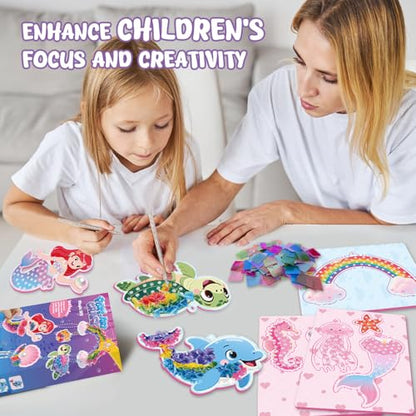 MZYTOZA Poke Art Kit for Kids Ages 4-8, Mess-Free Fabric Craft Set - color: Pink and Blue-Mermaid