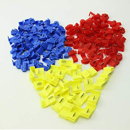 125 Solderless Quick Splice Snap Wire Connector, 50 pcs red 22 Through 18 Gauge,50 pcs Blue 16 Through 14 Gauge,25 pcs Yellow 12 Through 10 Gauge (125)