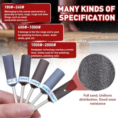 Sanding Drum Sanding Sticks Fit Dremel Rotary Tool,25PCS 1/8" Shank,180/240/600/1000/1500/2000 Grits Different Meet More Needs for Metal Rust Removal/Stone Grinding/Jade Polishing - size: Mixed 1