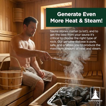 Northwood Sauna - Sauna Stones - Authentic Diabase Sauna Heater Rocks from Germany - Superior Heat & Steam - 3-5 Inches (8-12 cm), 45 Pounds (20 kg) - size: 45 lbs (3-5 in)