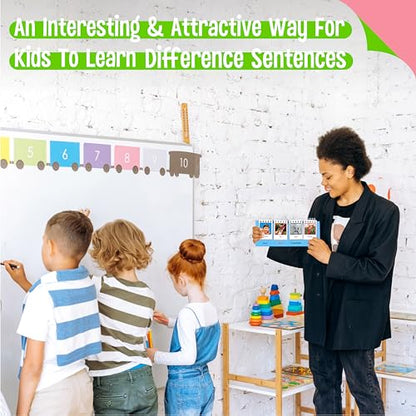 Sentence Flip Charts, 80 Double Sided Cards 40 Sentences, Learn Parts of Speech Who/What/Where Sentence Building Freestanding Flip Chart Educational Tool for Preschool Kindergarten 1st 2nd Grade - style: Sentence-B