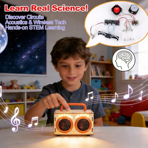 STEM Science Toy Gift for Boys Girls Age 8-13, DIY Bluetooth Speaker Kit - color: Orange