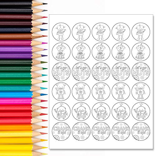 Amanda Creation Color Your Own Stickers for Kids, 90 Pack 1.5-Inch Robot Party Stickers, Color Your Own Sticker Sheets for Robot Party Crafts