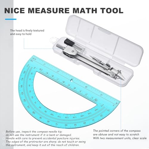EBOOT Drawing Compass and 6 in Protractor Geometry Set, Blue - color: Blue