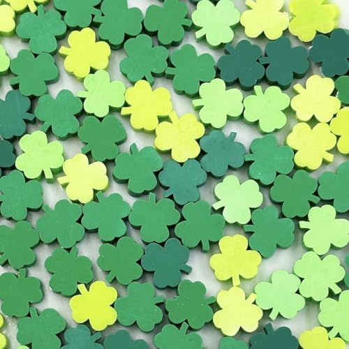 100Pcs St. Patrick's Day Shamrocks Handmade Polymer Clay Beads, Luck Clover Prints Polymer Clay Spacer Beads for Women Jewelry Making DIY Charms Bracelet Necklace Hair Clip Accessories Handmade Craft - color: 4sanyecao