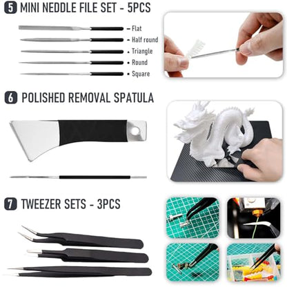3D Printer Tool Kit Essential 3D Printer Tools for Removing, Smoothing, Finishing, Cleaning, Deburring, Craving, Measuring, Drilling 3D Printer Accessories for Bambu Lab, Ender3-Finishing - color: All in 1