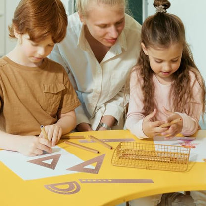5 Pcs Metal Geometry Set, Math Drafting Ruler Kit- Aluminum Triangle Rulers, Protractor, 8 Inch and 6 Inch Drawing Ruler, Measuring Tool for School and Office (Metric and Inch, Gold) - color: Gold