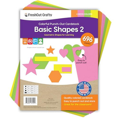 Heart Star Hexagon Rectangle Cutouts, Neon, 696 Piece, Classroom Decor - color: Neon - Heart, Star, Hexagon, Rectangle