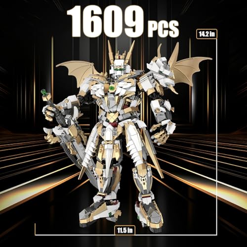 HIGH GODO Hero Mech Building Blocks Set for Adults，Golden Armor Robot Model Building Kit with Classic Swords, Hard Core Chinoiserie Style Collectible Ninja Gifts for Man Teens Ages 14+ (1609 Pieces)