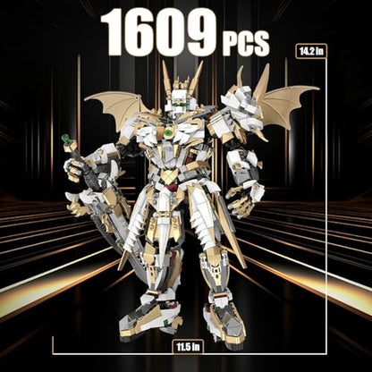 HIGH GODO Hero Mech Building Blocks Set for Adults，Golden Armor Robot Model Building Kit with Classic Swords, Hard Core Chinoiserie Style Collectible Ninja Gifts for Man Teens Ages 14+ (1609 Pieces)