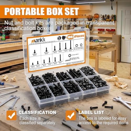mankk 1002PCS M3 Screws Assortment Kit M3x6/10/12/16/20/25mm Hex Socket Button & Cap Head Screws Bolts Kit 12.9 & 10.9 Grade Black Alloy Steel Machine Screw - size: M3, style: Button&Hex Socket Cap