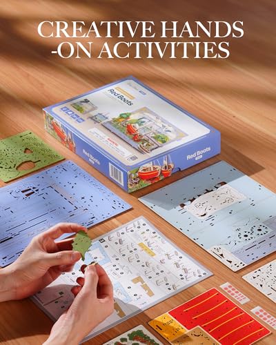 Rowood Red Boat 3D Puzzles for Adults,Wooden Claude Monet Painting Artwork Craft Kits for Adults,DIY Wall Art Building Set with LED,Home Decor Table Art Collection Gift on Christmas - style: Red Boats