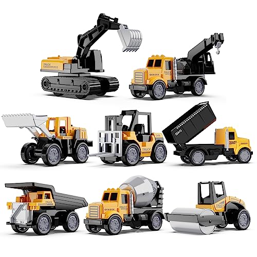 HONGTUO Alloy Mini Construction Vehicles, 8Pcs Die-cast Construction Toys