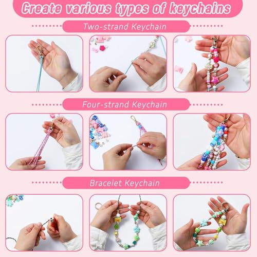 Wurosi Acrylic 865PCS Beaded Keychain Making Kit,DIY Bag Charm Kit - color: 865 Pcs Colorful Bead Kit