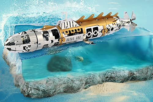METAL-TIME Elusive Nautilus Submarine 3D Metal Mechanical Model Building Kit | Unique Wind-Up Moving Mechanism | Assemble Disassemble Stainless Steel Puzzle - 91 Pieces
