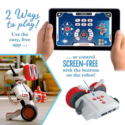 Thames & Kosmos Robotics Smart Machines Junior STEM Kit, Build & Code Your Robot’s Movements, Speed, Lights & Sounds, for Ages 8+, Use Screen-Free w/Built-in Buttons or via Block-Based Coding App