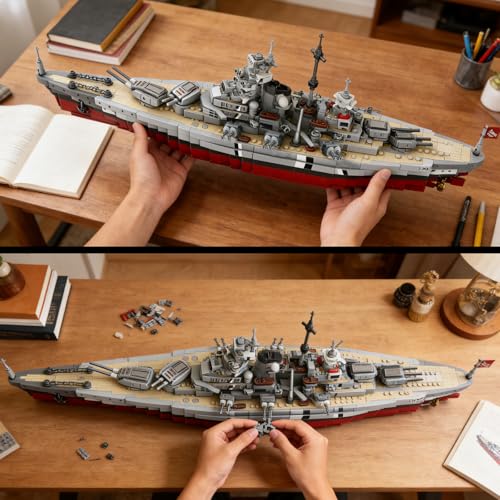 WW2 Military Bismarck Battleship Building Set, Large-Sized Warship, A Gift Compatible with Lego for Adult Collection(2073 Pcs) - style: Bismarck