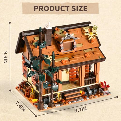 SATHIBI Wood Cabin Building Blocks Set for Adults,Forest Wooden House Building Toys with Light,Log Cabin Construction Kits,Home Decor Gifts for Adults and Teen 14+(1969Pcs)
