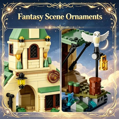 Magic House Building Set,Castle House Construction Model with Owl & Fish & Boat, Architecture Decor Model Kit, Home Decor Building Block Kit, Gifts for Adults Teens Age 14+(618PCS)