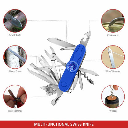 Swiss Eagle 30-in-1 Classic Pocket House Hold & Campaign Tool, Premium Multi Tool Pocket Tool with Compass, Scissor, Screwdriver, Plier, Magnifying Glass, Tweezer for Christmas Gifts - Blue - color: Blue