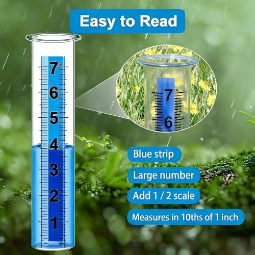 Rain Gauge Replacement Tube, Accurate Rain Gauges Outdoors Best Rated, 7" Capacity Rain Gauge Tube Replacement for Yard & Garden, Water Gauge for Rain (Large Scale Tube) - size: 2 Large Scale tube