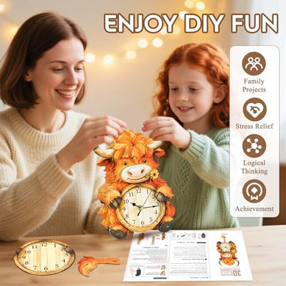 3D Puzzles for Adults Highland Cow Puzzle Clock Adult Crafts - color: Highland Cow Clock