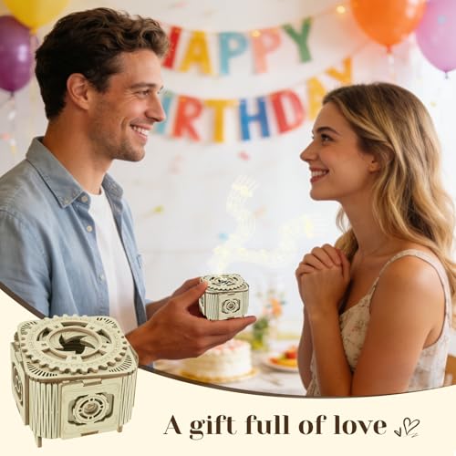 3D Wooden Puzzles Music Box for Adults, Mechanical Jewelry Storage Box, Wooden Ring Box Model Kits, Unique Gifts for Birthday, Anniversary, Mother's Day, Wedding - color: Light Birch