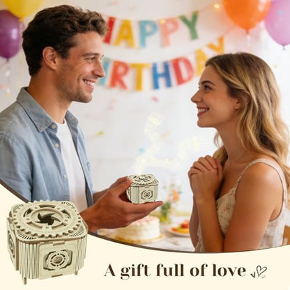 3D Wooden Puzzles Music Box for Adults, Mechanical Jewelry Storage Box, Wooden Ring Box Model Kits, Unique Gifts for Birthday, Anniversary, Mother's Day, Wedding - color: Light Birch