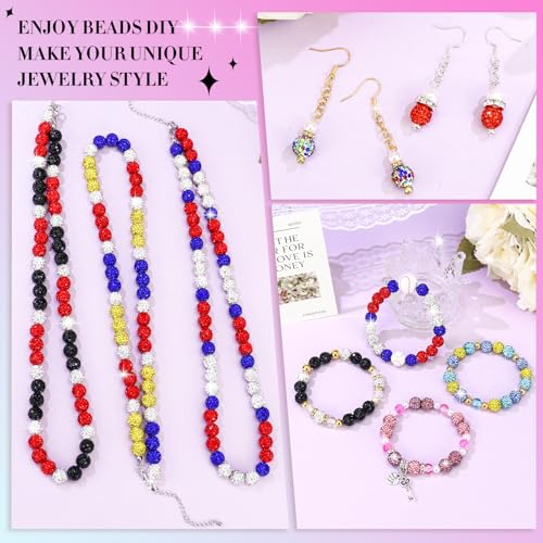 Dowarm 480PCS 10mm Rhinestone Beads Kit for Jewelry Making Baseball Necklace Friendship Bracelet, Round Disco Ball Rhinestone Clay Beading Set with Crackle Spacer Beads Charms for DIY Crafting - color: Mix 20 Colors