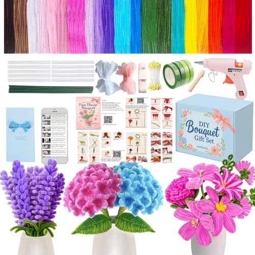 NREDXOON Pipe Cleaner Flower Kit w/Glue Gun, 1300pcs 20 Colors Teen Craft - color: Colorful