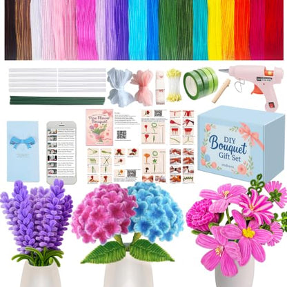 NREDXOON Pipe Cleaner Flower Kit w/Glue Gun, 1300pcs 20 Colors Teen Craft - color: Colorful