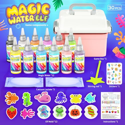 Magic Water Toy Elf Kit,Aqua Fairy Water Gel Kit 12 Magic Gels &12 Molds Make Your Own Water Pets,Toys for 4 5 6 7 Year Old Xmas Birthday Gifts Party Favors,DIY STEM Craft Kits Kids Toys Age 3+(Blue)
