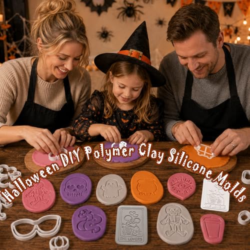 11 Pcs Spooky Halloween Polymer Clay Cutters Set - Skeleton, Skull & Tarot Themed Clay Cutters for Polymer Clay Jewelry Making, Fit Halloween Party Gift - color: Geometry-11pcs