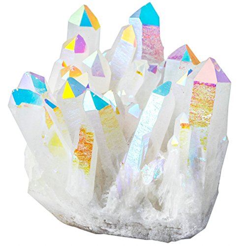 Rockcloud Titanium Coated AB Crystal Rock Quartz Cluster Geode, 2-3" - color: White and Colorful