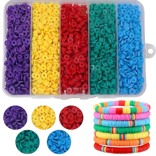 3500pcs Rich Color Clay Beads for Bracelets Making 6mm Heishi Beads Polymer Flat Round Disc Clay for Jewelry Making Deep Tone Bead Crafts - color: Vibrant