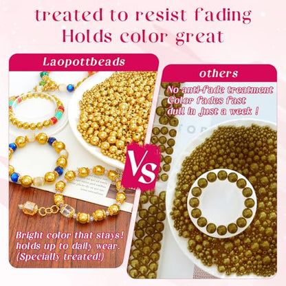 Laopottbeads 1225 Pcs Gold Beads with Oxidation-Resistant Finish, 4/6/8/10/12mm Round Beads DIY Kit for Bracelets, Earrings, Necklaces & Anklets - color: Golden, size: 4/6/8/10/12 mm, 1225 pcs