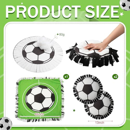 Vicenpal Set of 3 Soccer Tie Blanket & Pillows Craft Kit Dly Soccer Crafts 57 Inch No Sew Fleece Tied Blanket for Sports World 2026 Theme Party Favors Football Fan Gifts Summer Camp Activities - style: Soccer