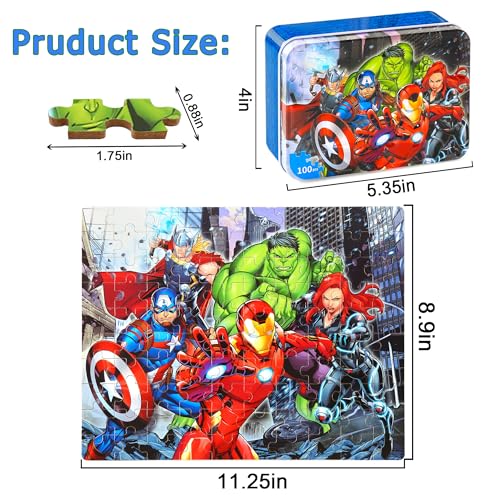 LELEMON Puzzles for Kids Ages 4-6,100 Piece Puzzles for Kids in Metal Box - color: Red+green