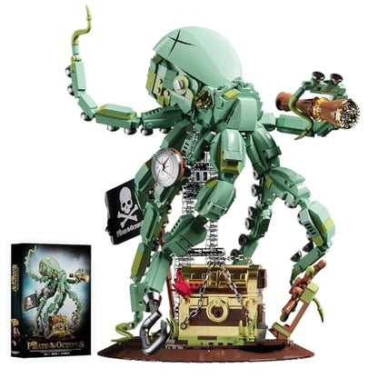 Pirate Octopus Captain Building Block Set for Adult (1128 PCS) – Deep Sea Kraken Legendary Sea Monster Model, Ocean Animal Collection Blocks Toy, Home Office Décor, for Teens 14+