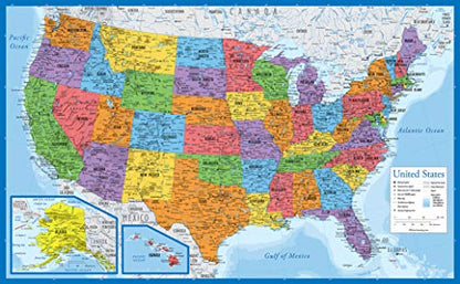 Laminated World Map & US Map Poster Set - 18" x 29" - Wall Chart Maps of the World & United States - Made in the USA - (LAMINATED, 18" x 29") - color: Blue