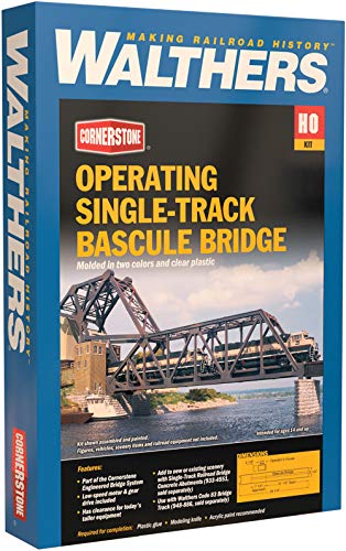 Walthers Cornerstone Operating Single-Track Railroad Bascule Bridge 933-3070 HO Scale Model Railroad - Structure Kit - style: Operating Single-Track Railroad Bascule Bridge