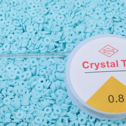4000pcs Light Blue Clay Beads,6mm Heishi Bead Polymer Flat Round Disc Bulk Beads for Jewelry Making,DIY Friendship Bracelet and Necklace Craft - color: Light Blue