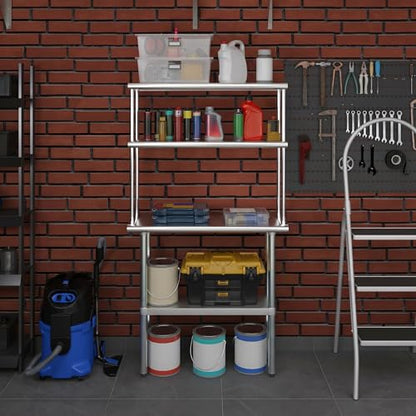 Amgood Stainless Steel Work Table Double Tier Overshelf | NSF (14" x 36" Work Table + 12" Overshelf) - size: 14" x 36" Work Table + 12" Overshelf