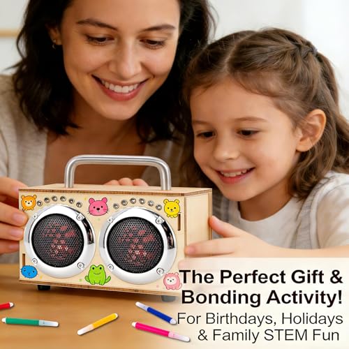 STEM Projects Kit for Kids & Adults Build Your Own Portable Wood Bluetooth Speaker Science Experiment Electronics Kit for Boys & Girls Ages 8-12 9 10 14 16-Chrome Back‑to‑School Birthday Gift - color: Chrome