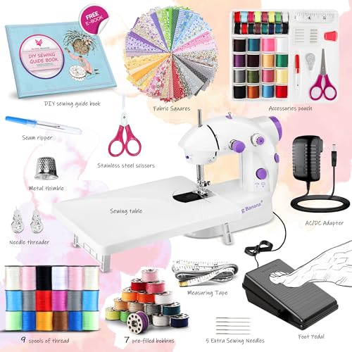 Mini Sewing Machine for Beginners-Maquina de Coser, Easy Automatic Sewing Machine with Extension Table, Household Electric Portable Sewing Tool with Sewing Kit, Small, for All Age, Kids or Adults - style: 202 Upgrade for Beginners