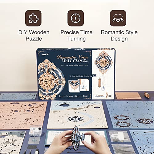ROKR 3D Wooden Puzzles for Adults, Wooden Puzzle Clock, Mechanical Building Model Kits, DIY Model Kits Brain Teaser Puzzles, Crafts/Hobbies/Gifts for Teens (Romantic Notes Clock)