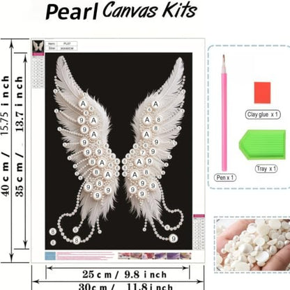 3D Pearl Angel Wings Diamond Art Painting Kits for Adults 12x16inch - color: PL07-1