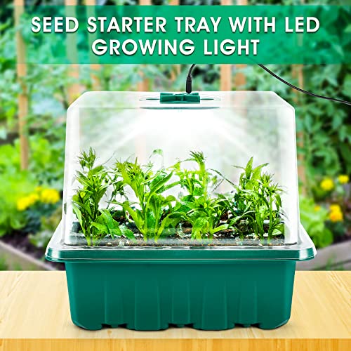 Seed Starter Tray with Light, 6PCS Seed Starter Kit with Grow Light, Seedling Starter Trays with Humidity Domes, Covers Height 3.9", Indoor Gardening Plant Germination Trays (12 Cells per Tray)