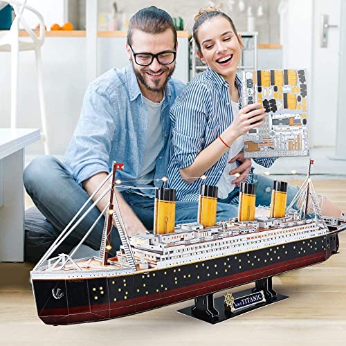CubicFun Titanic 3D Model Ship Puzzle with LED Lights, 266 Pieces, 88 cm - style: Realistic